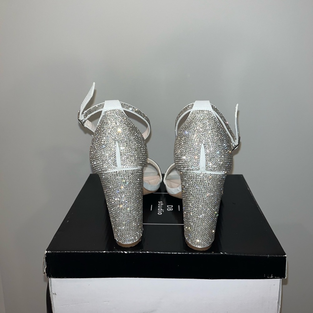 David’s Bridal DB Studio Sparkling Rhinestone Block Heels Wedding Shoes Womens 9 - Picture 11 of 16
